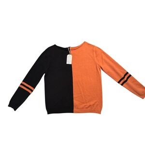NWT Made with Love Colorblock Sweater‎ Black Orange Striped Sleeves Women's Med.
